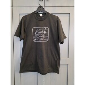 Vintage Single Stitch Black Silver Lake Camp Graphic T-shirt XL Racoon Canoe XXX